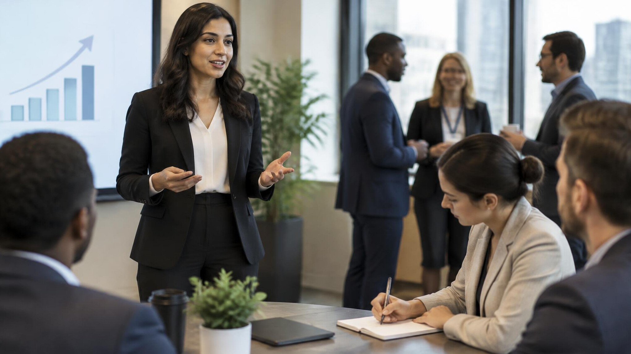 woman giving business presentation