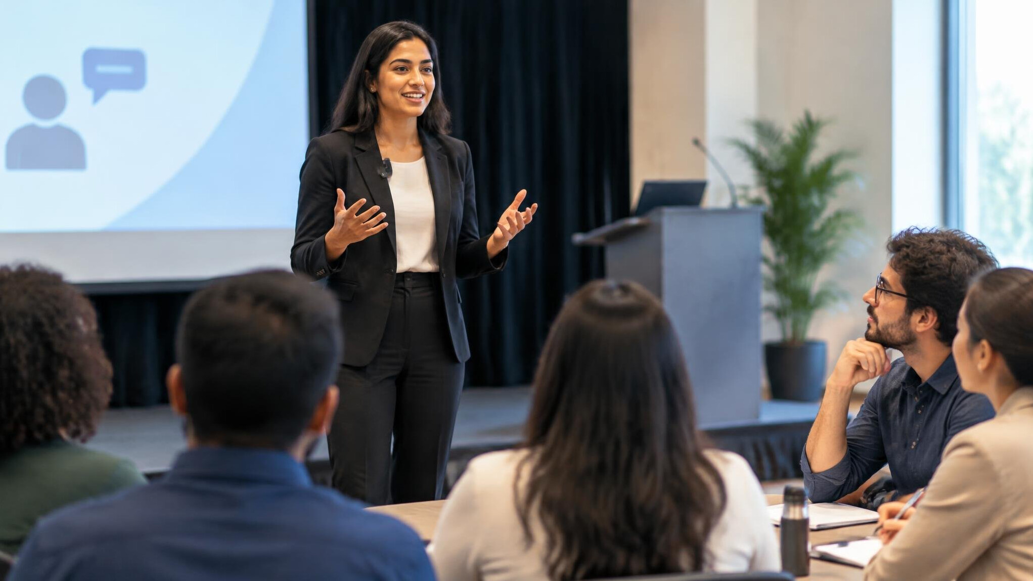 person giving confident presentation