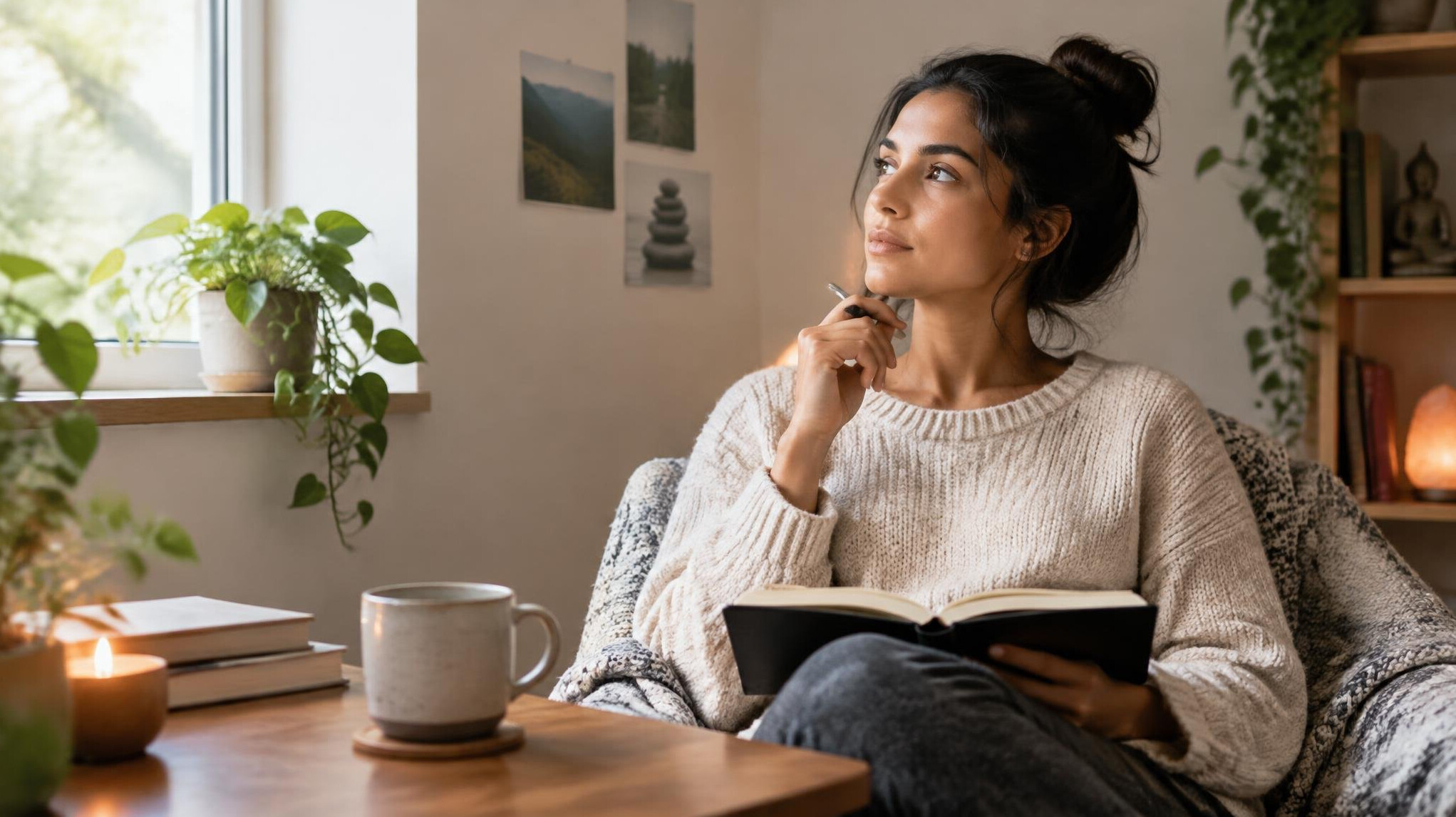 woman reflecting in quiet space