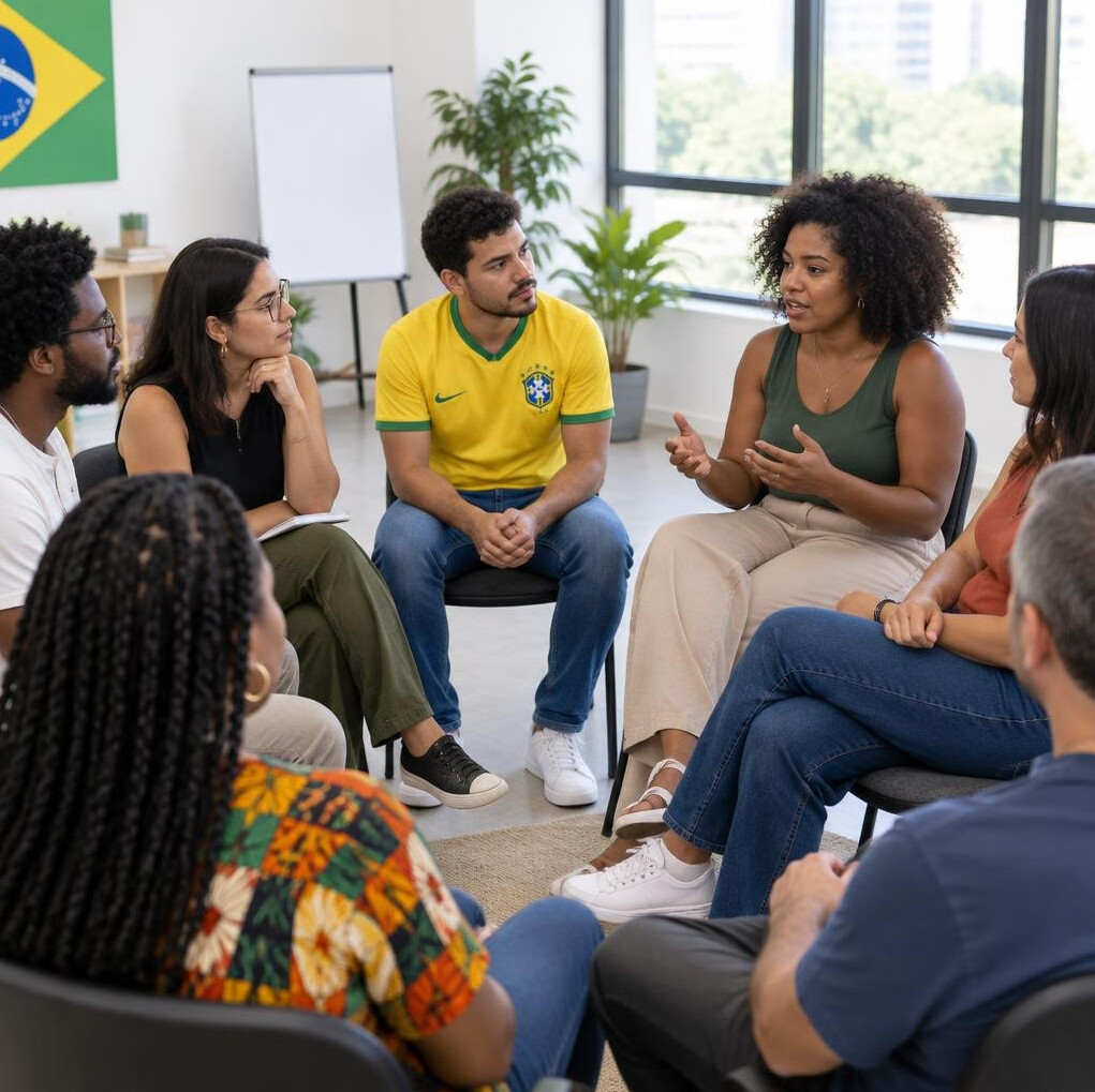 People in a discussion workshop