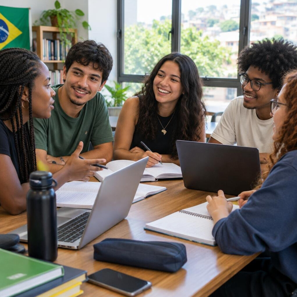 Group of people studying together around a table
