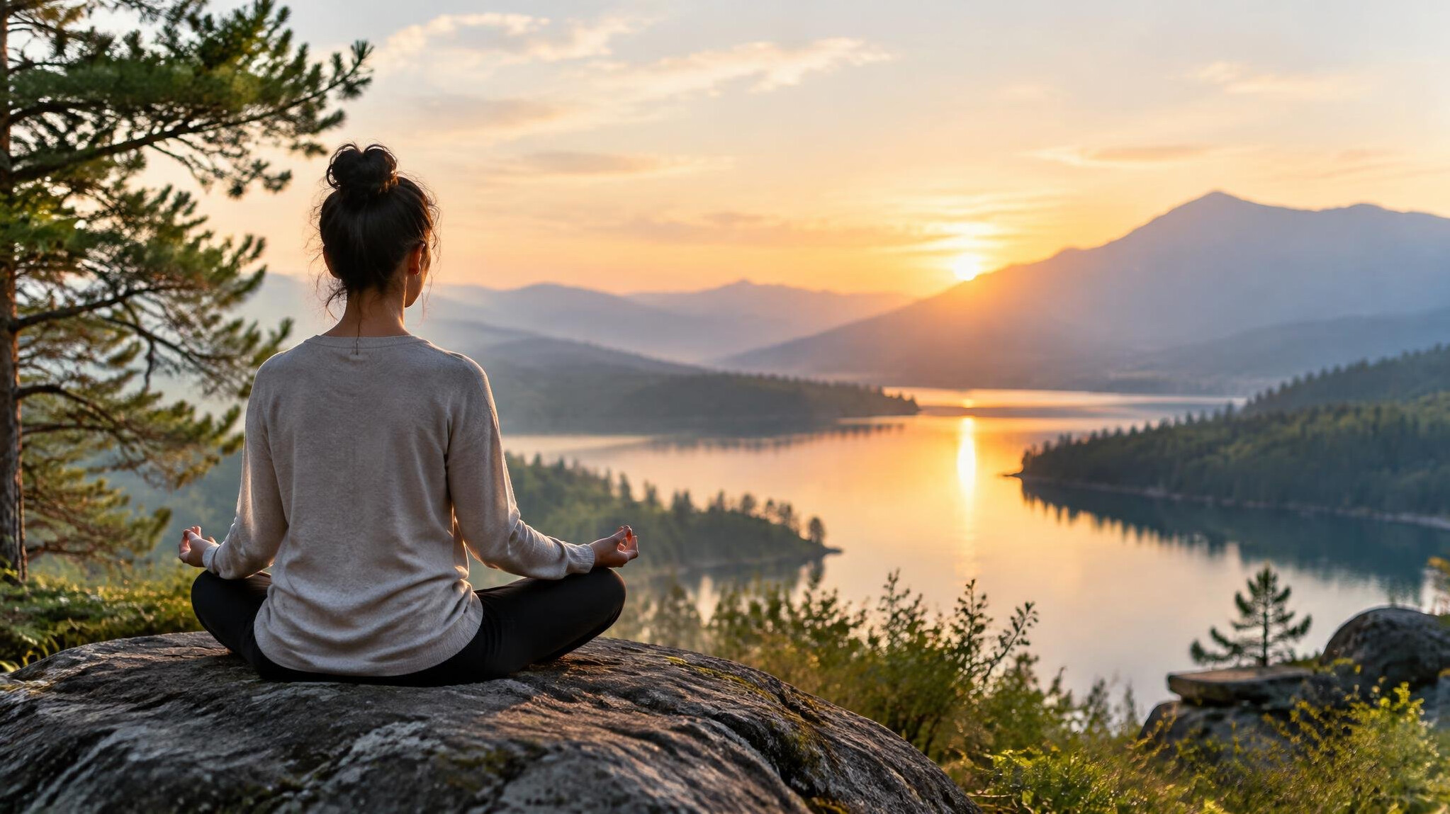 person meditating in serene environment
