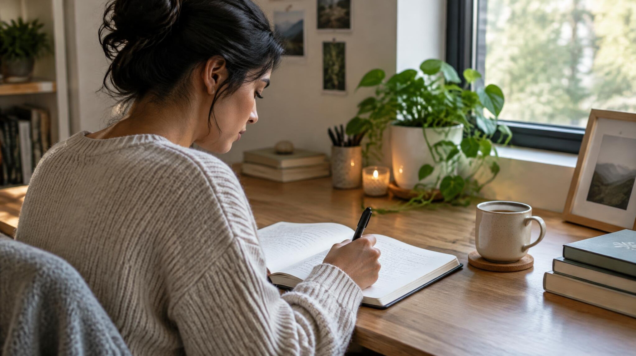 person writing in journal