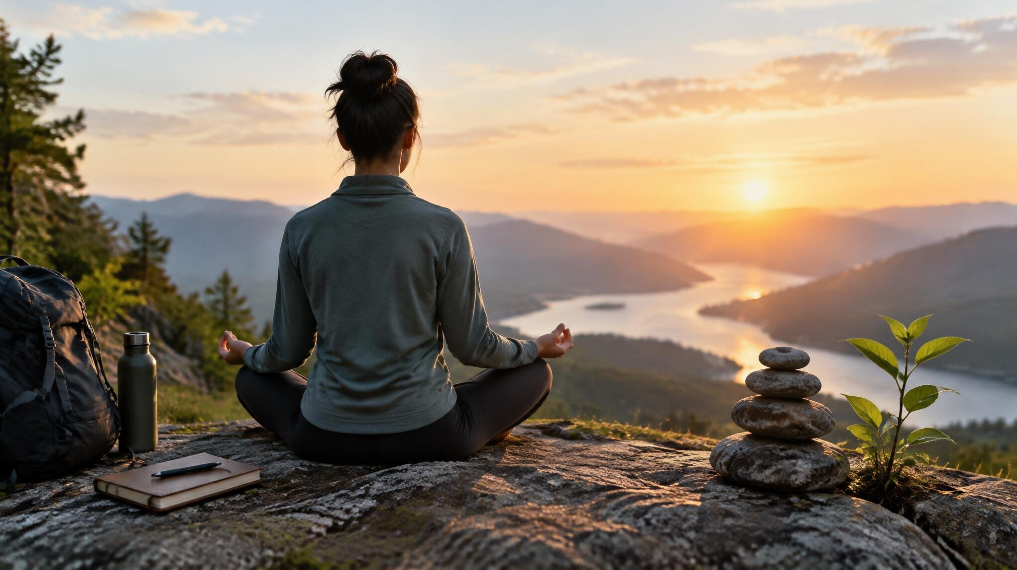 person meditating outdoors