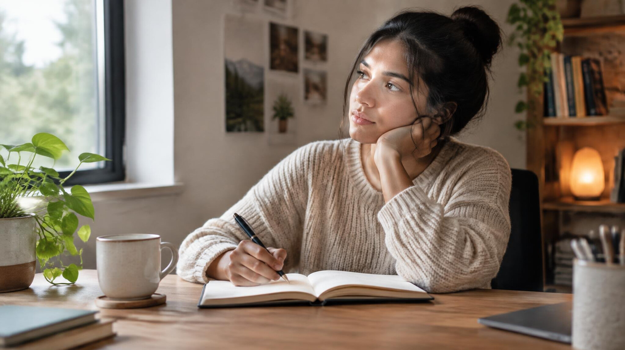 person writing in journal