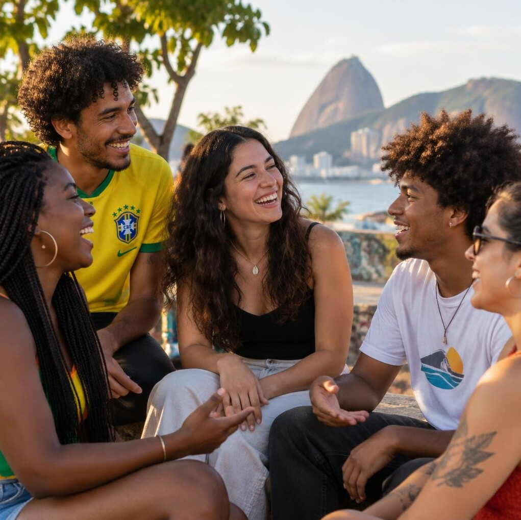 Friends laughing together outdoors