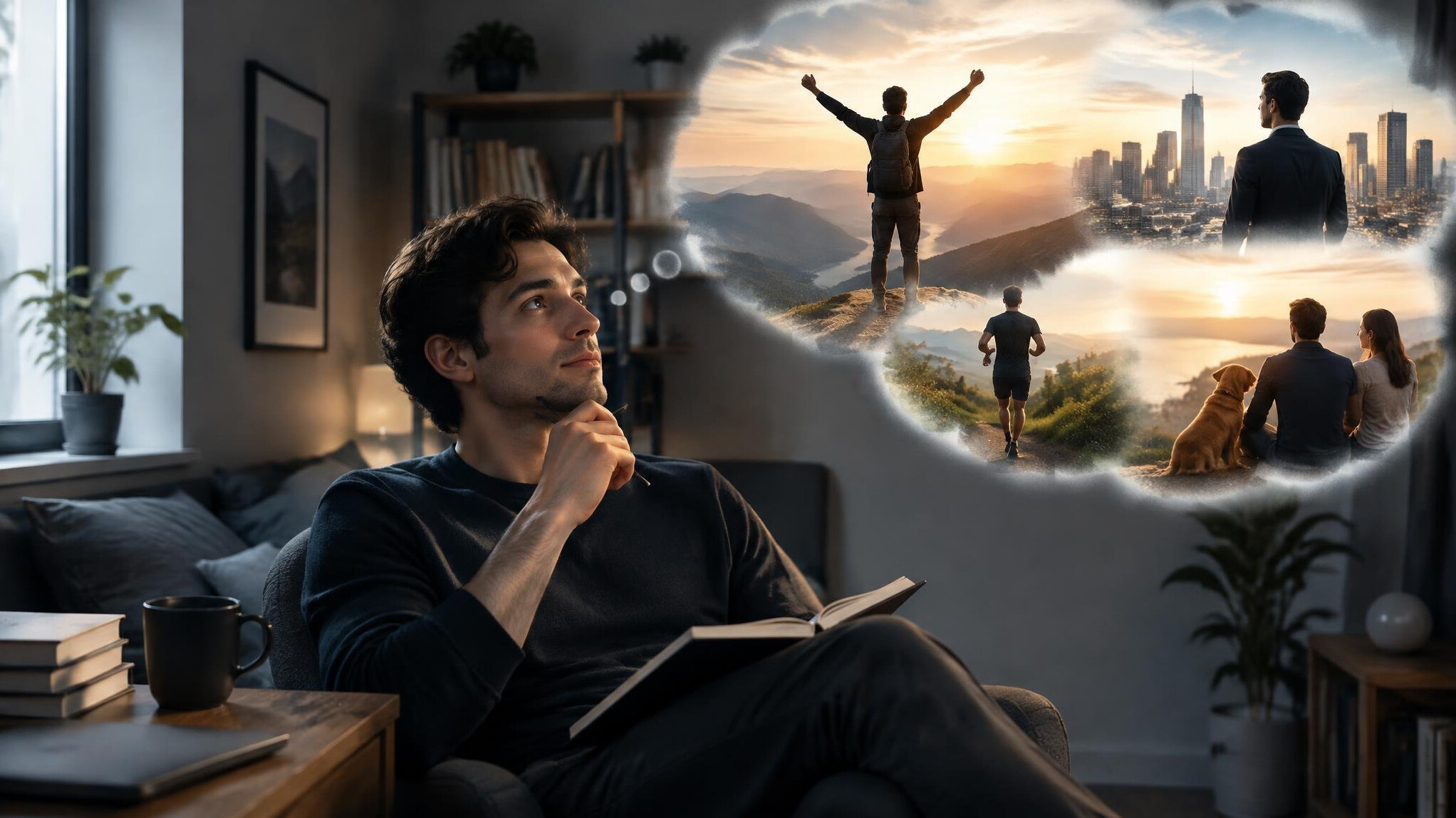 person visualizing success in quiet room